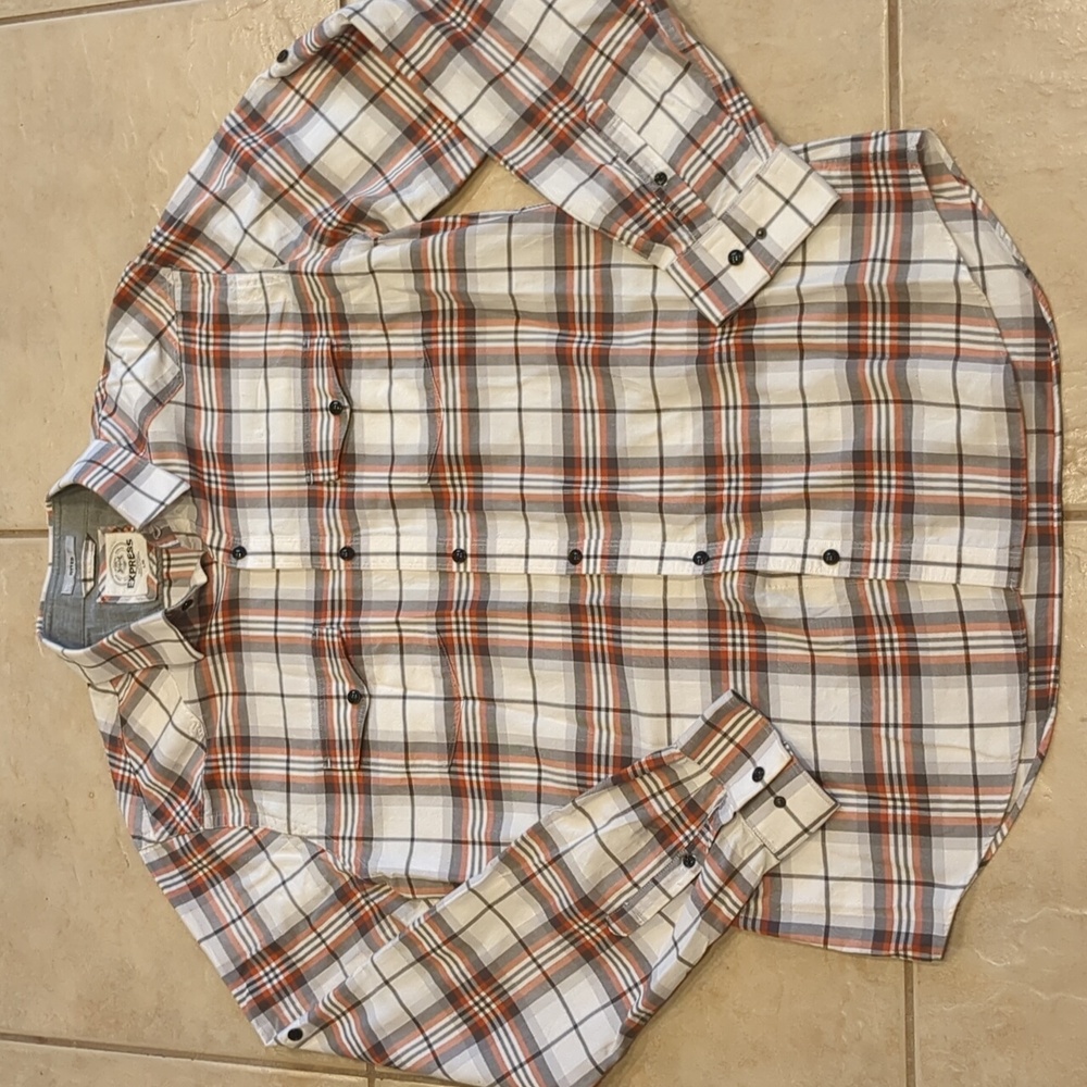 Express Plaid Dress Shirt Snap Buttons Size Large